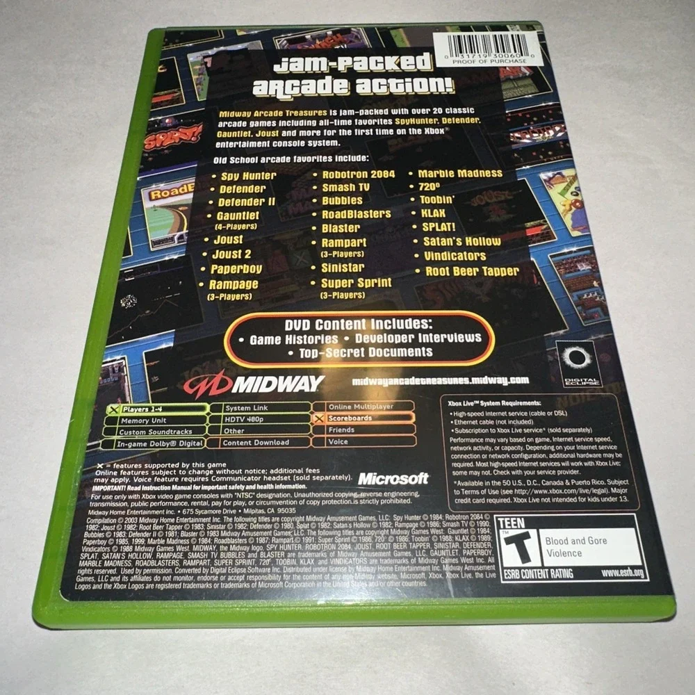 Midway Arcade Treasures (Microsoft Xbox, 2003) Complete CIB W/ Reg Card + Manual